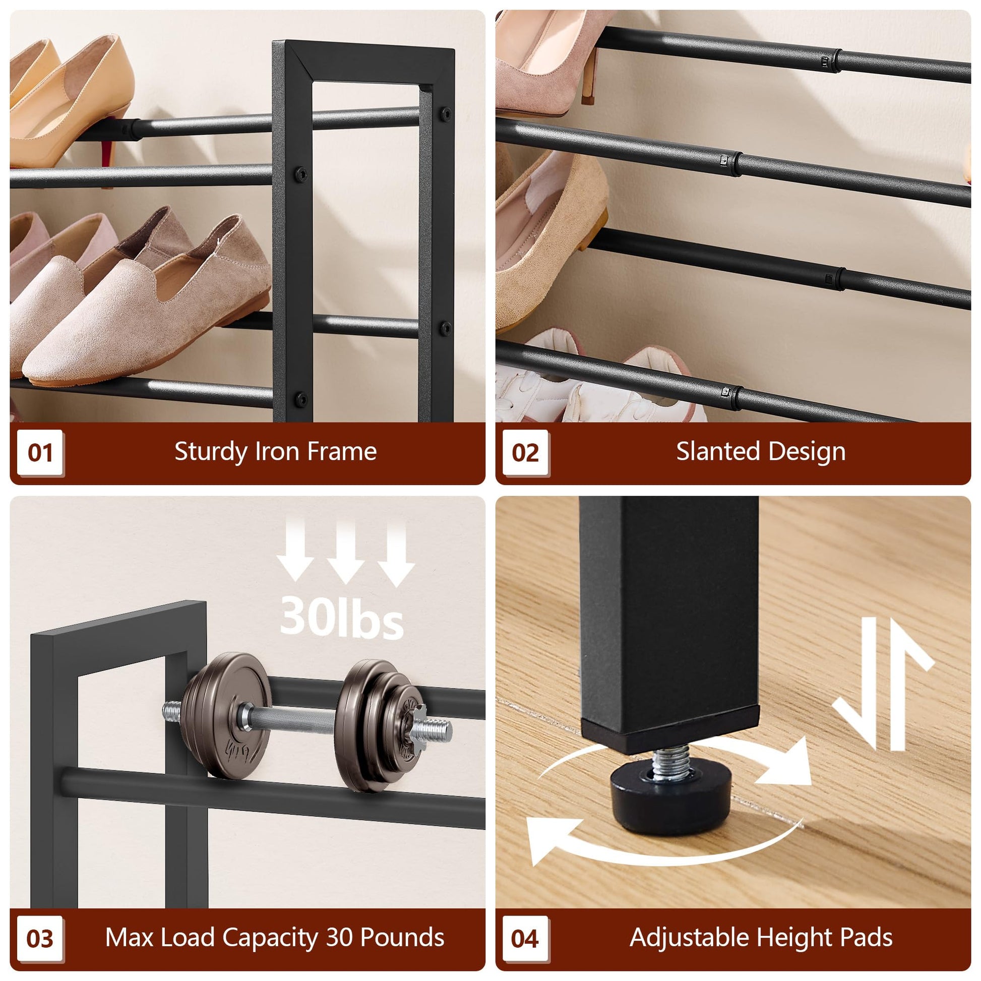 2-Tier Adjustable Metal Shoe Rack for Space-Saving – Black