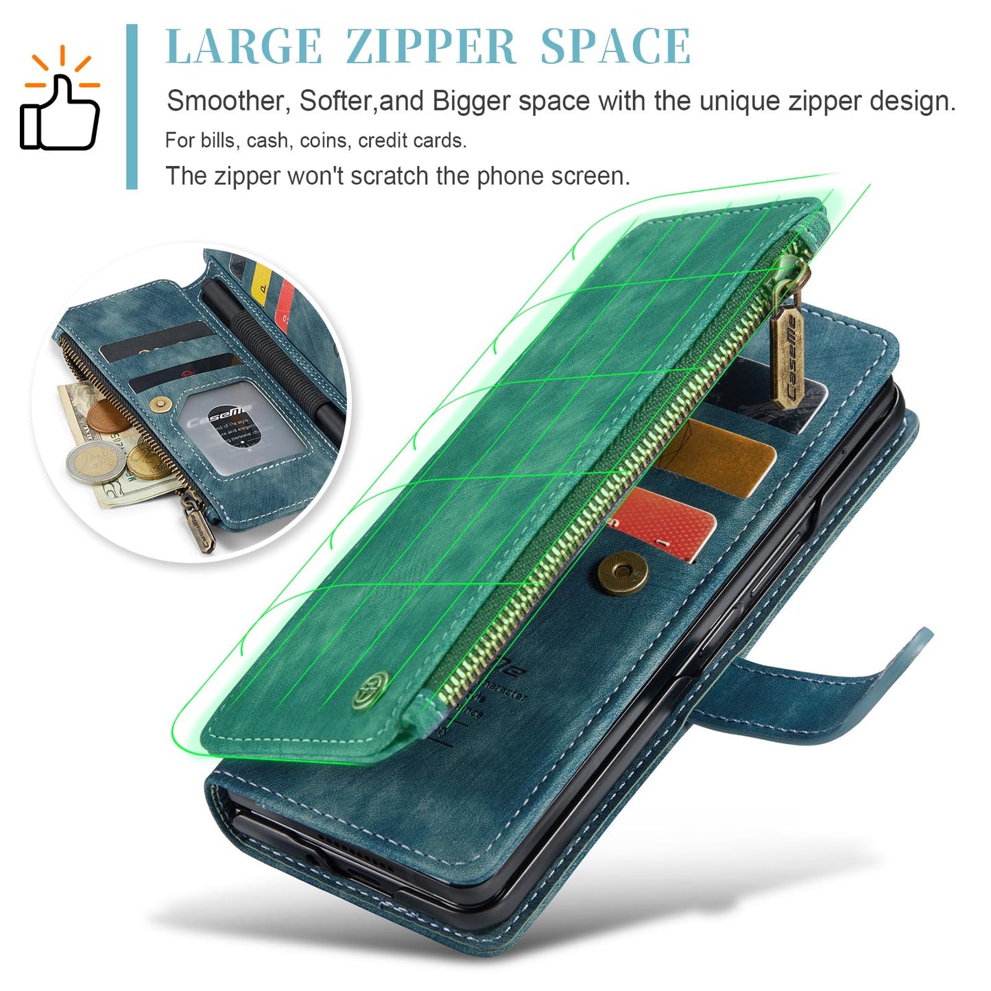 UEEBAI Phone Case for Samsung Galaxy Z Fold 6 5G, Retro Zipper Case Premium PU Leather Soft Folding Case Magnetic Closure