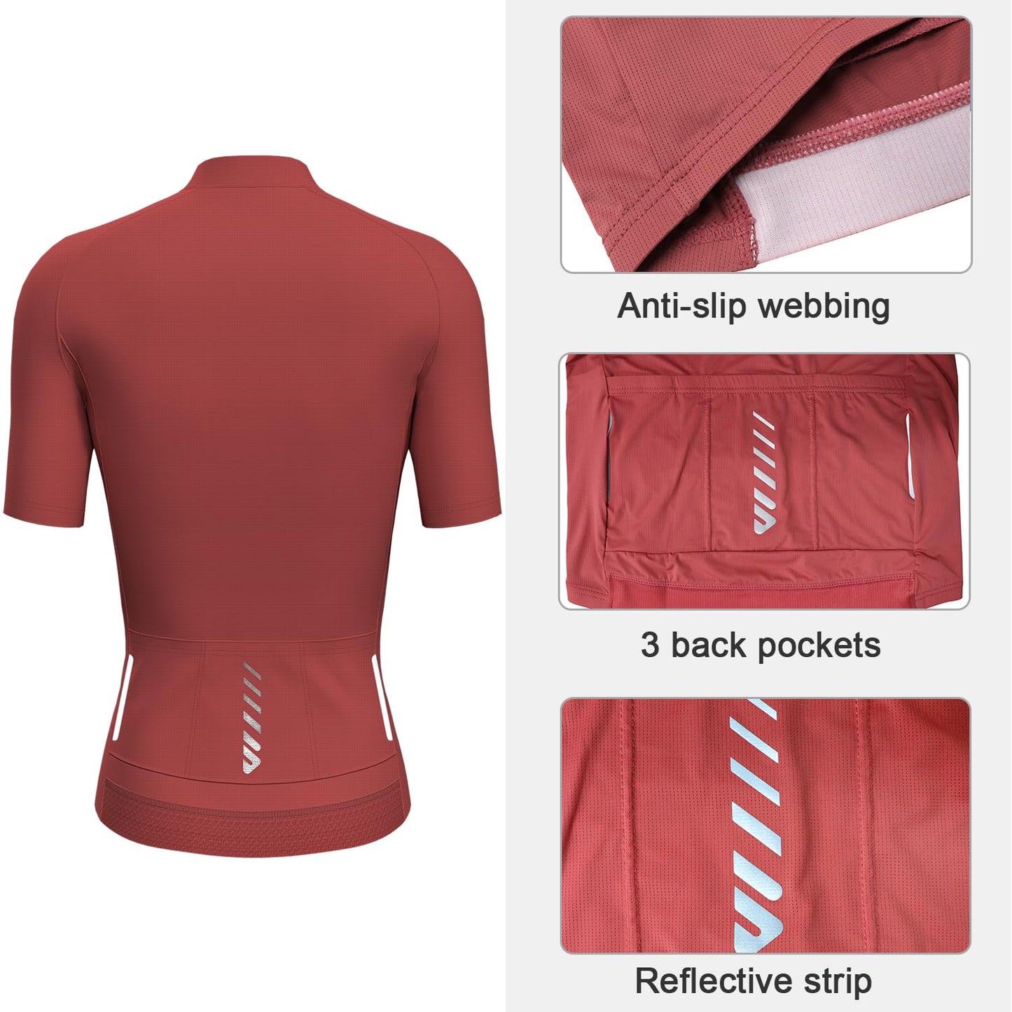 Women's Short Sleeve Cycling Jersey Breathable Road Bike Top with 3 Rear Pockets – Coral Pink XL