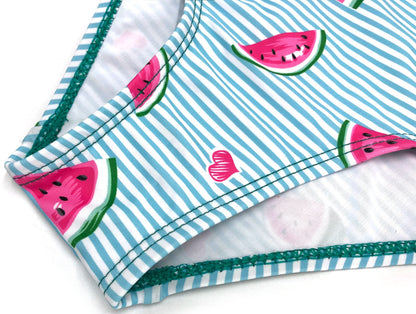 Girls' One-Piece Swimsuit Ruffle Print with Headband – Watermelon 3-4 yrs