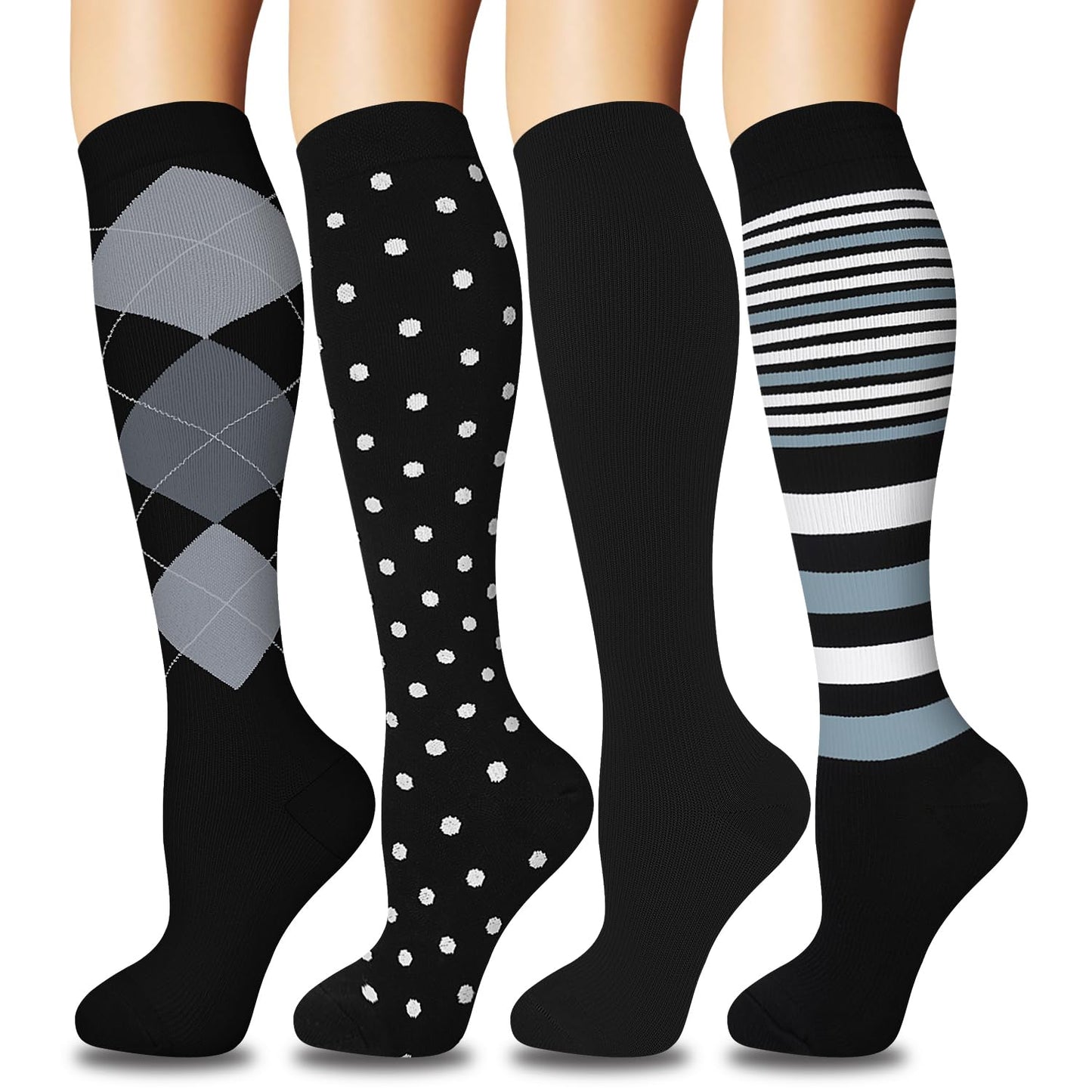 Compression Socks for Men and Women Sports Support Socks for Running, Travel, Nursing – Black L-XL