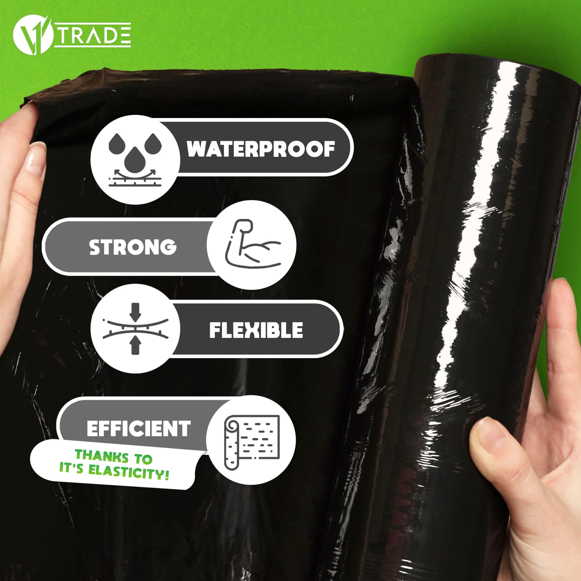 V1 Trade Stretch Film Black - Film for Furniture - Hand Moving Film 170m x 40 cm - Stretch Film Roll Black Film 23my -