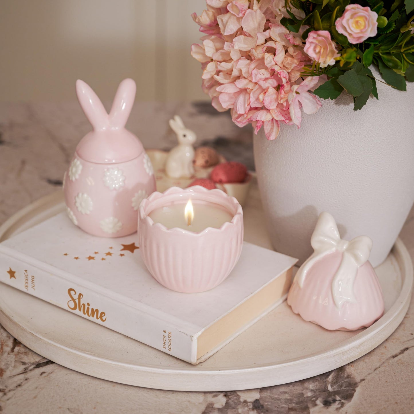 Broken Egg Ceramic Scented Soy Candle Set of 2 Gold-Plated Bases – Pastel Green & Pink