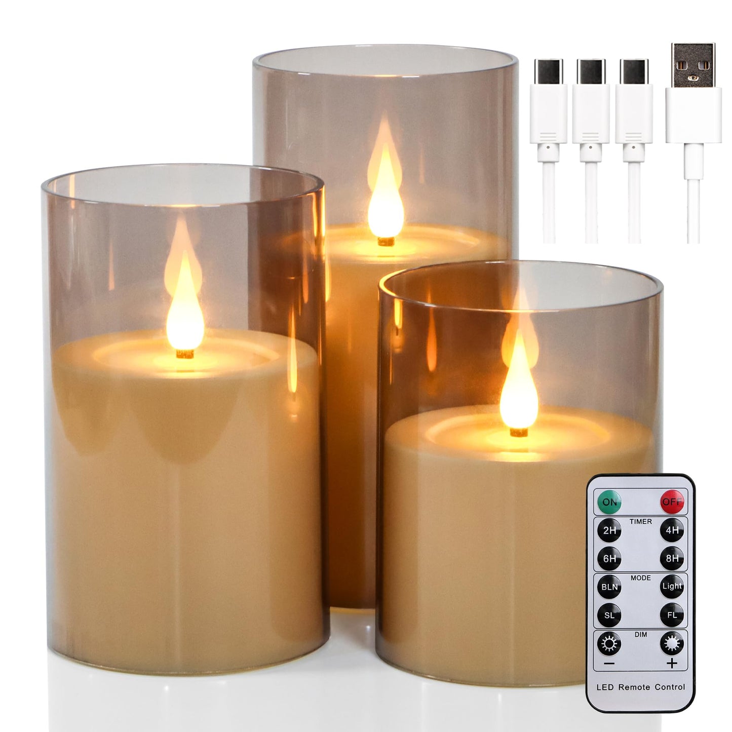 yunsheng Rechargeable LED Candles with Remote Control and Timer, Rechargeable Flameless Candles, Flickering Electric Pillar
