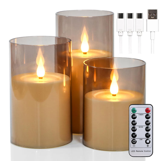 yunsheng Rechargeable LED Candles with Remote Control and Timer, Rechargeable Flameless Candles, Flickering Electric Pillar