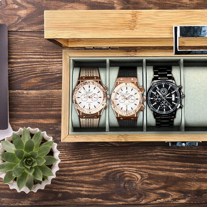 WisePoint Watch Box 6 Slot, Wooden Watch Case Watch Holder with Removable Cushion, Retro Watch Box Watch Storage Box for