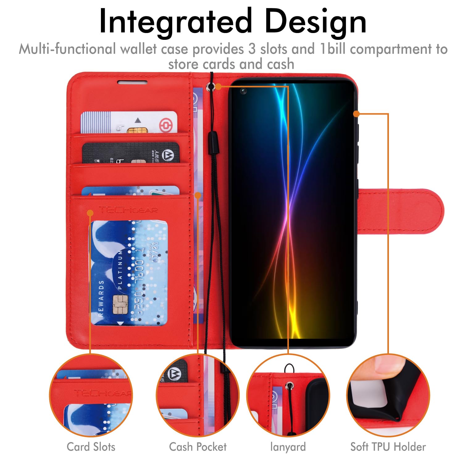 Samsung Galaxy A21s Leather Wallet Case with Card Slots & Wrist Strap – Red