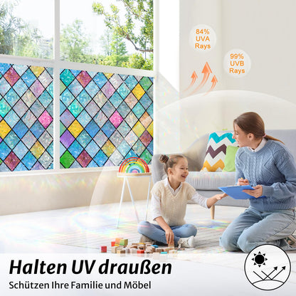 rabbitgoo Window Film Opaque Self-Adhesive, Privacy Film Window Diamond Colorful, 3D Rainbow Film Window 60x200cm Static