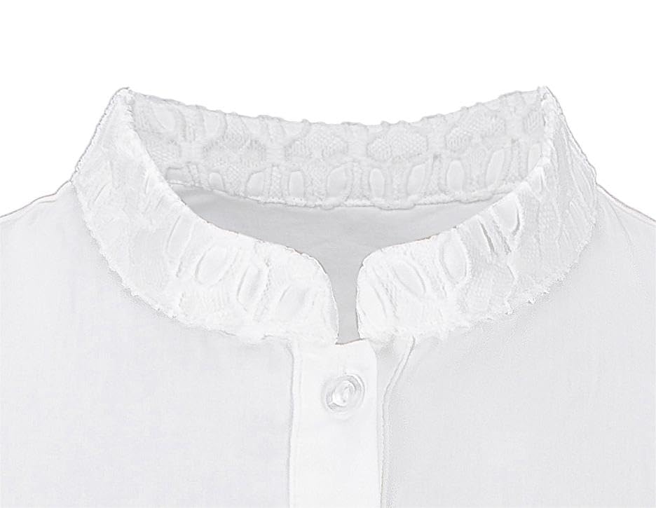 Dirndl Blouse Women's High-Neck Long-Sleeved Lace Cotton – White Beige Size 36