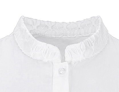 Dirndl Blouse Women's High-Neck Long-Sleeved Lace Cotton – White Beige Size 36