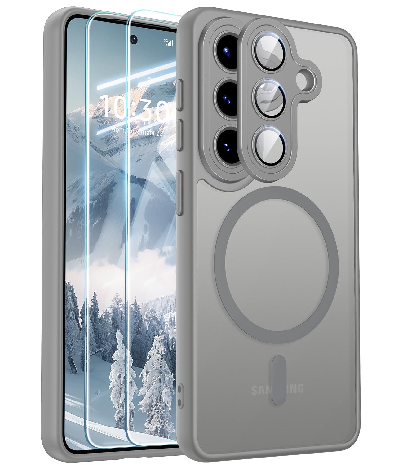 Samsung Galaxy A57 5G Phone Case Shockproof Slim Matte with 2x Tempered Glass – Grey