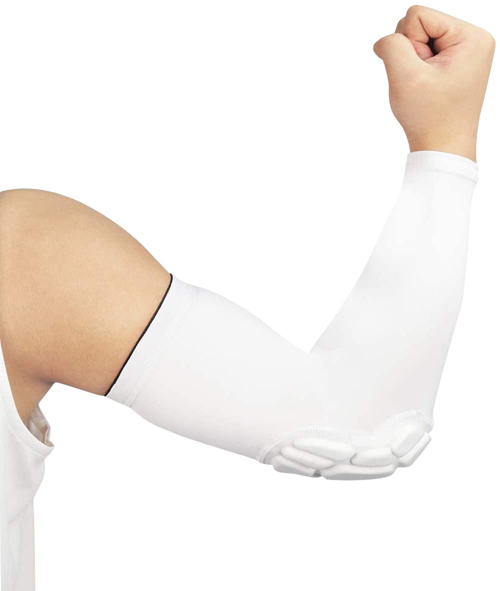 Basketball Elbow Guards Padded Compression Sleeves 2-Pack Protective – White XL
