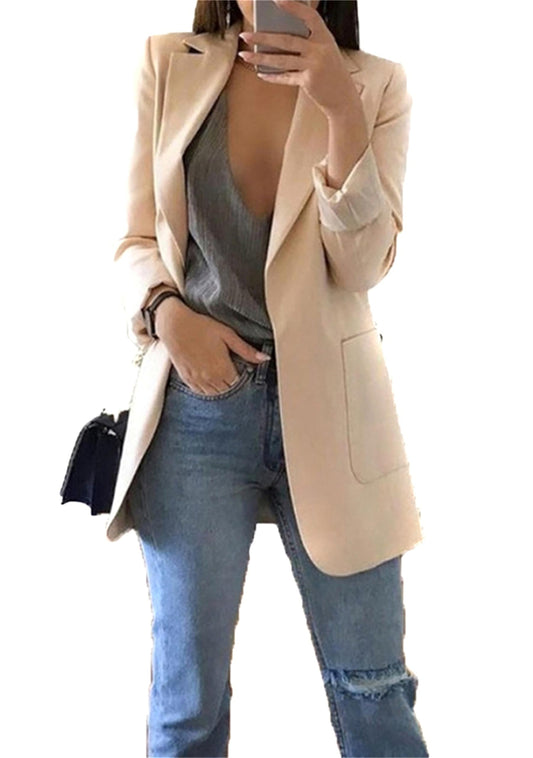 Women's Mid‑Length Thin Suit Jacket Bolero Double Side Pockets – Apricot 4XL