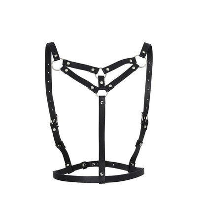 Leather Body Chain Bust Strap Bra Body Harness - Black