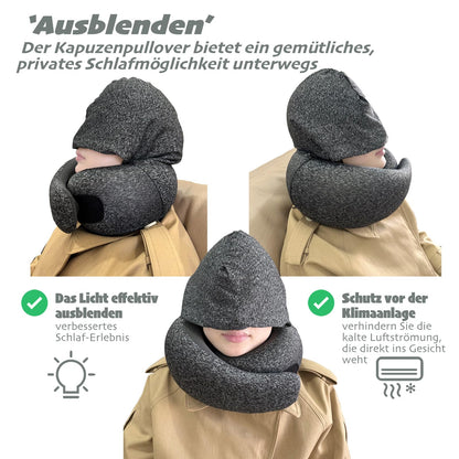 Ergonomic Travel Neck Pillow Memory Foam with Hood 360-degree Contoured Washable Cover – Moon Silver