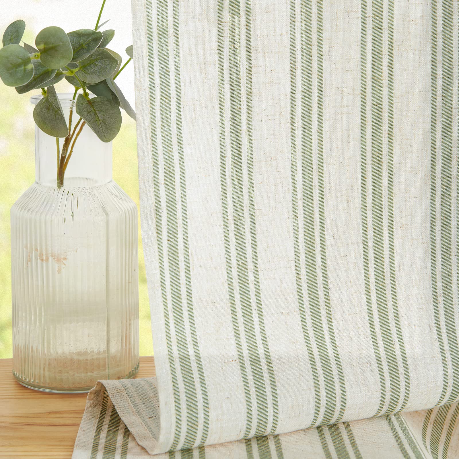 TOPICK Linen Striped Window Curtain Semi-Transparent Bistro Curtain Sheer Curtain Privacy Window Curtain Curtain for Small