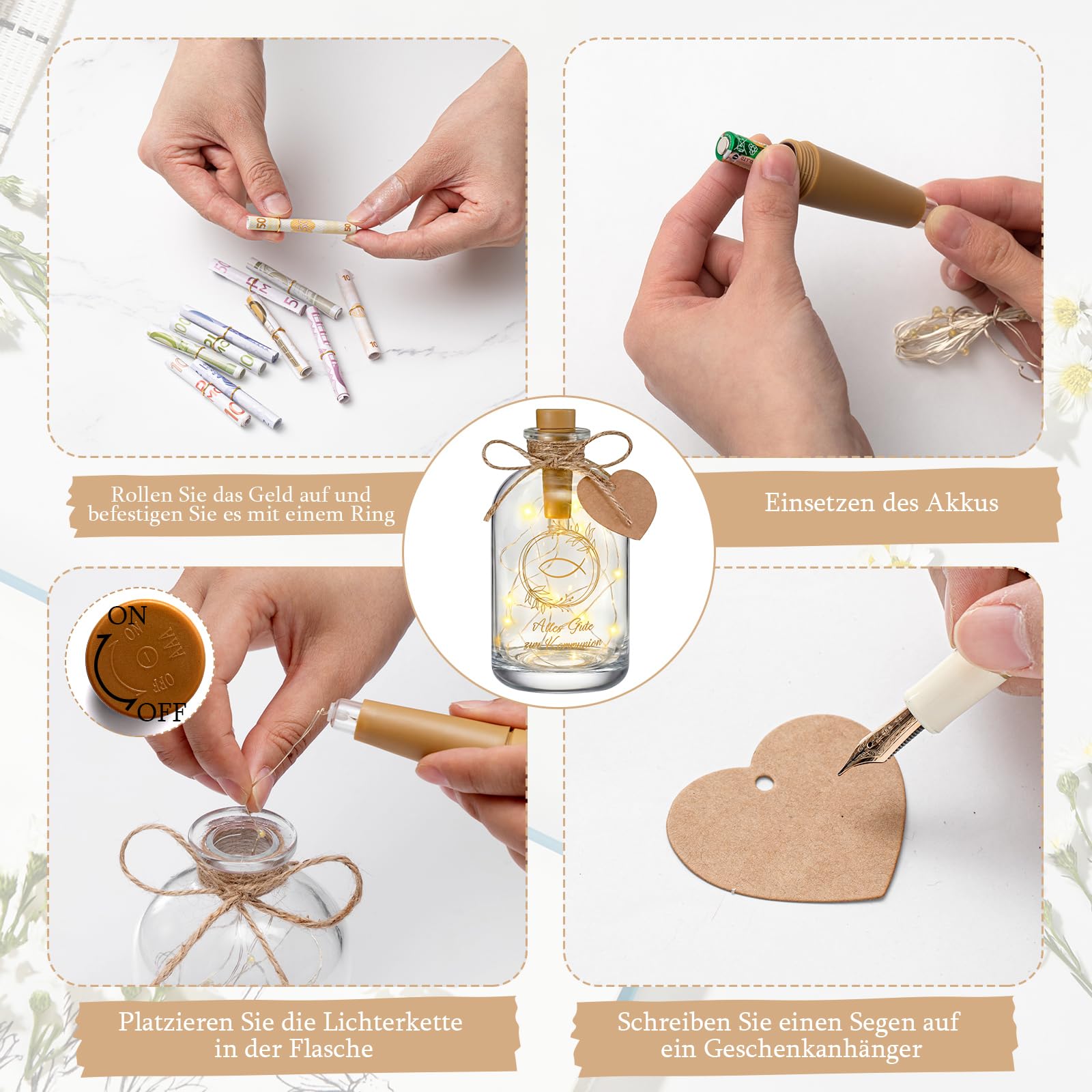 Communion LED Bottle Light Money Gift 'Happy Communion' Decorative String – Gold