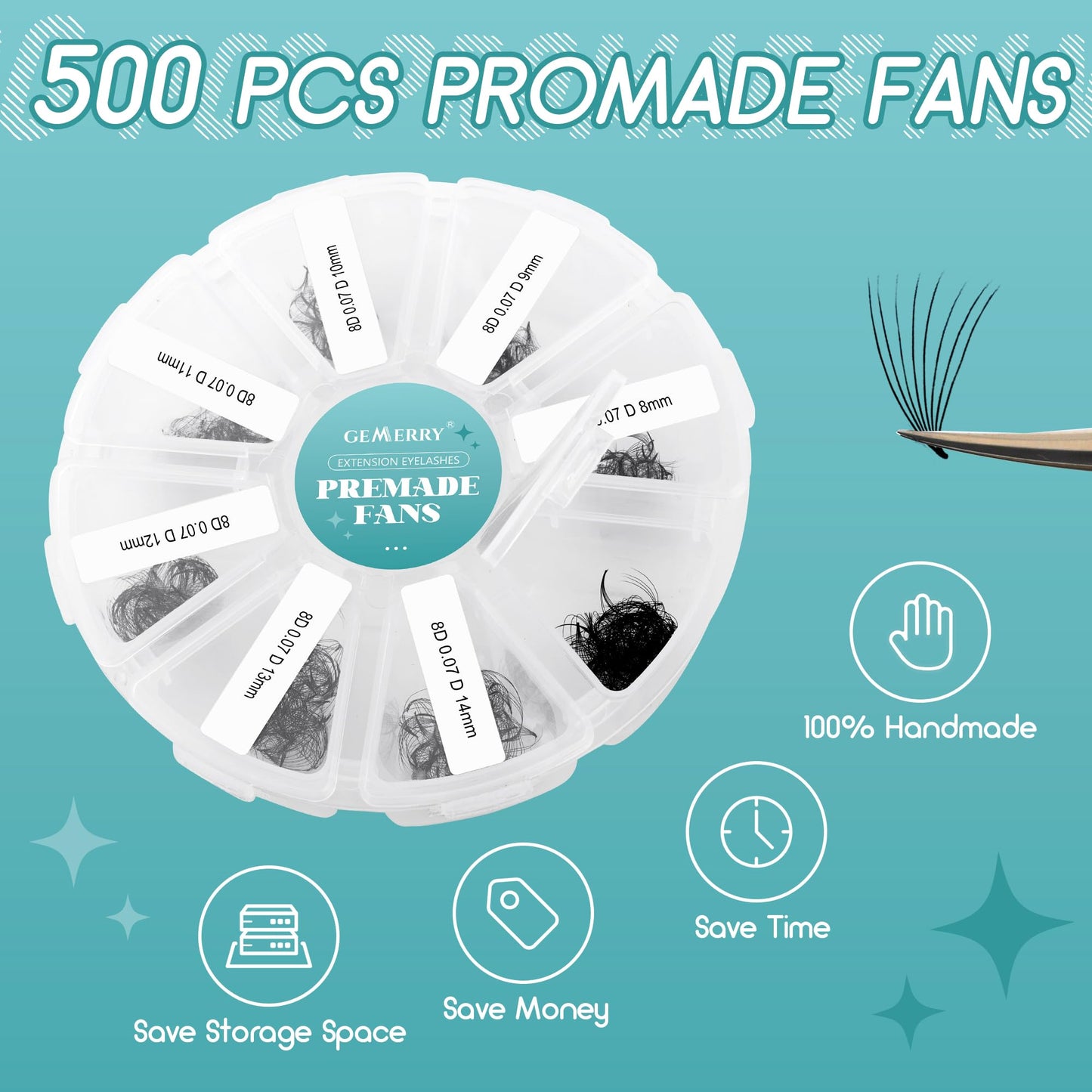 Pre-made Fan Eyelash Extensions 8D 8-15mm Mix D Curl 500pcs – Black