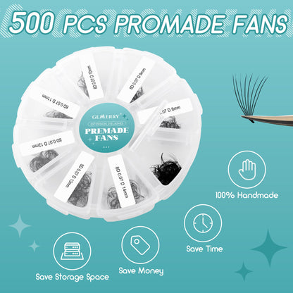 Pre-made Fan Eyelash Extensions 8D 8-15mm Mix D Curl 500pcs – Black