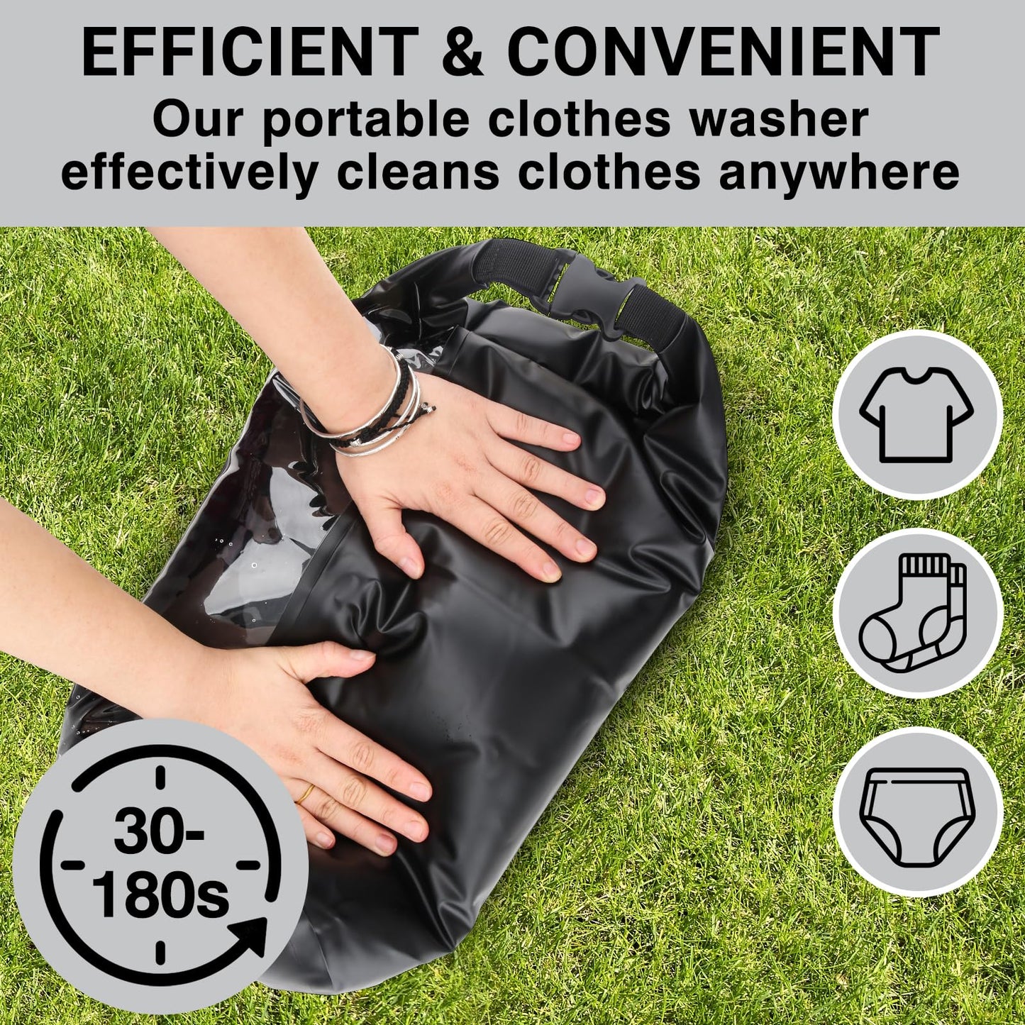 Travel Wash Bag & Retractable Clothesline - Camping Washing Machine - Durable Travel Washing Bag - Portable Manual Washing