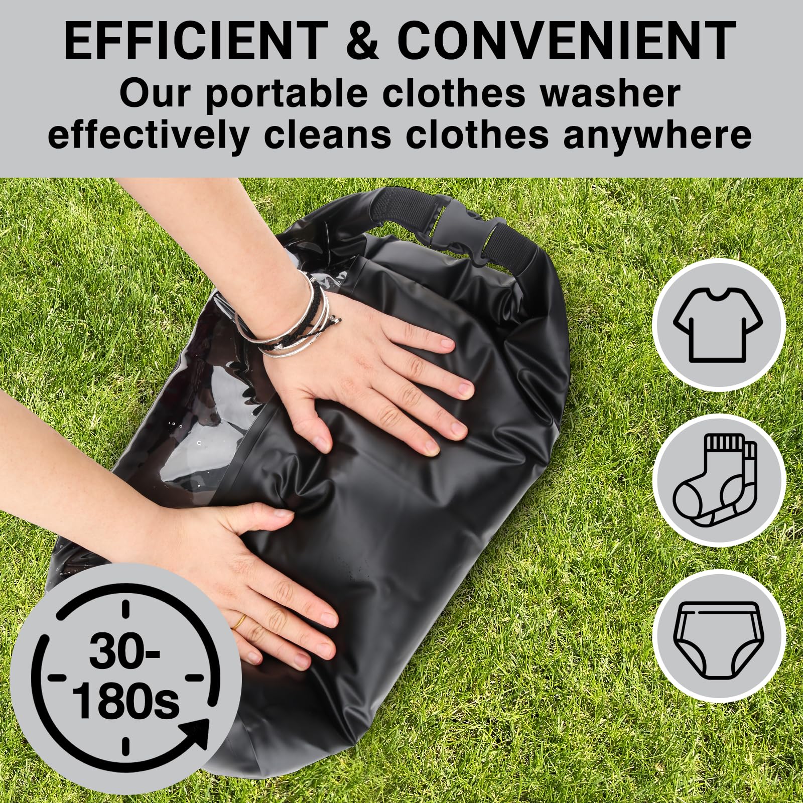 Travel Wash Bag & Retractable Clothesline - Camping Washing Machine - Durable Travel Washing Bag - Portable Manual Washing