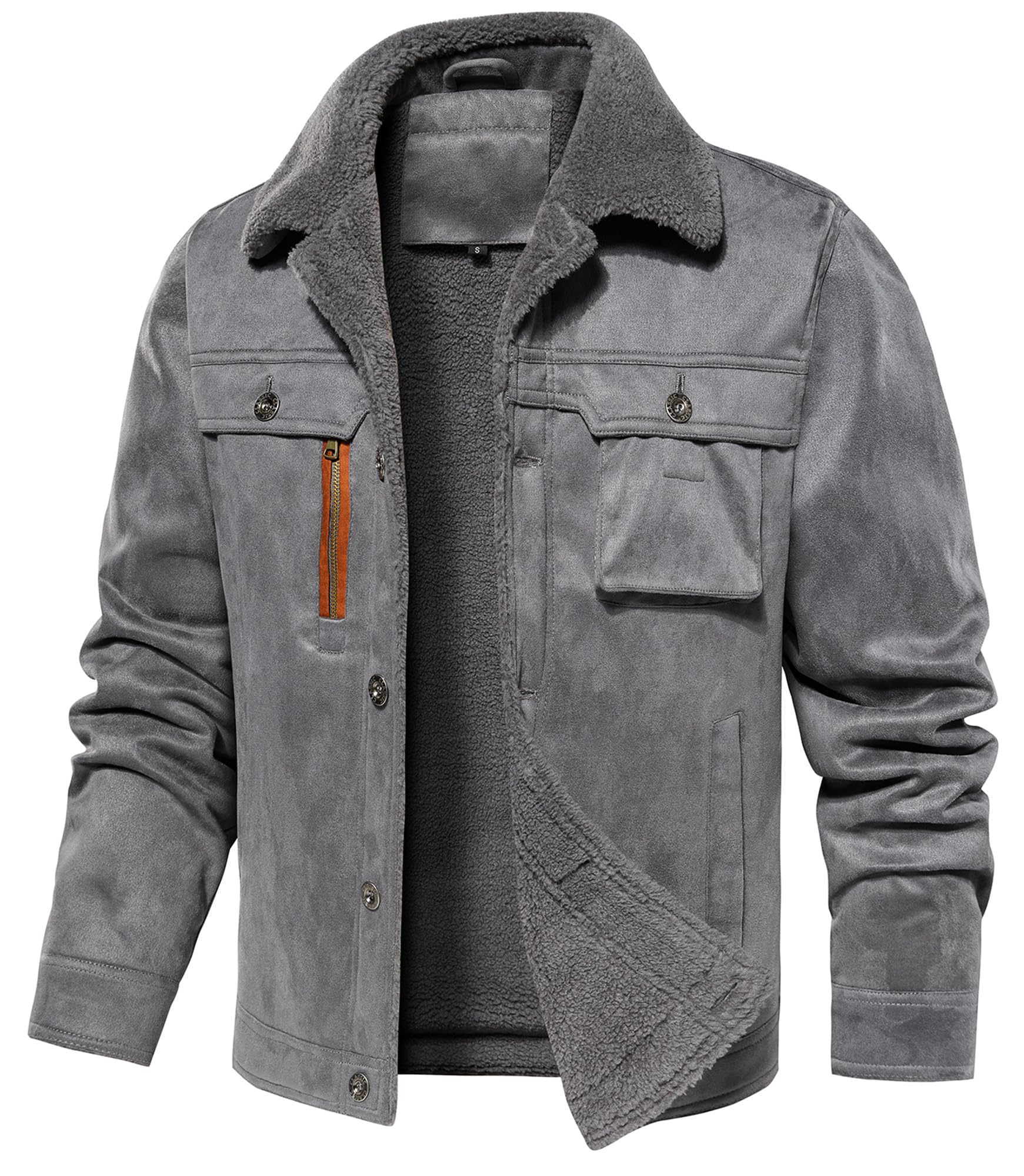 Men's Faux-Suede Sherpa Fleece Lined Winter Jacket Bomber – Black XXL