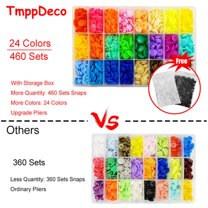 460 Sets Plastic Snap Fasteners with Pliers, TmppDeco T5 12mm 24 Colors Snap Buttons for Sewing, Clothing, Crafts