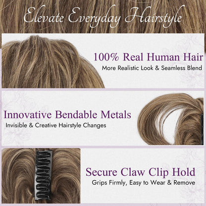 Short Hairpiece with Claw Clips Flexible Wires – Medium Brown Blonde 20cm