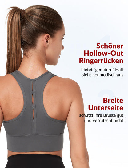 Sports Bra Hollow-Out Racerback Front Closure Strong Support – Grey XXL