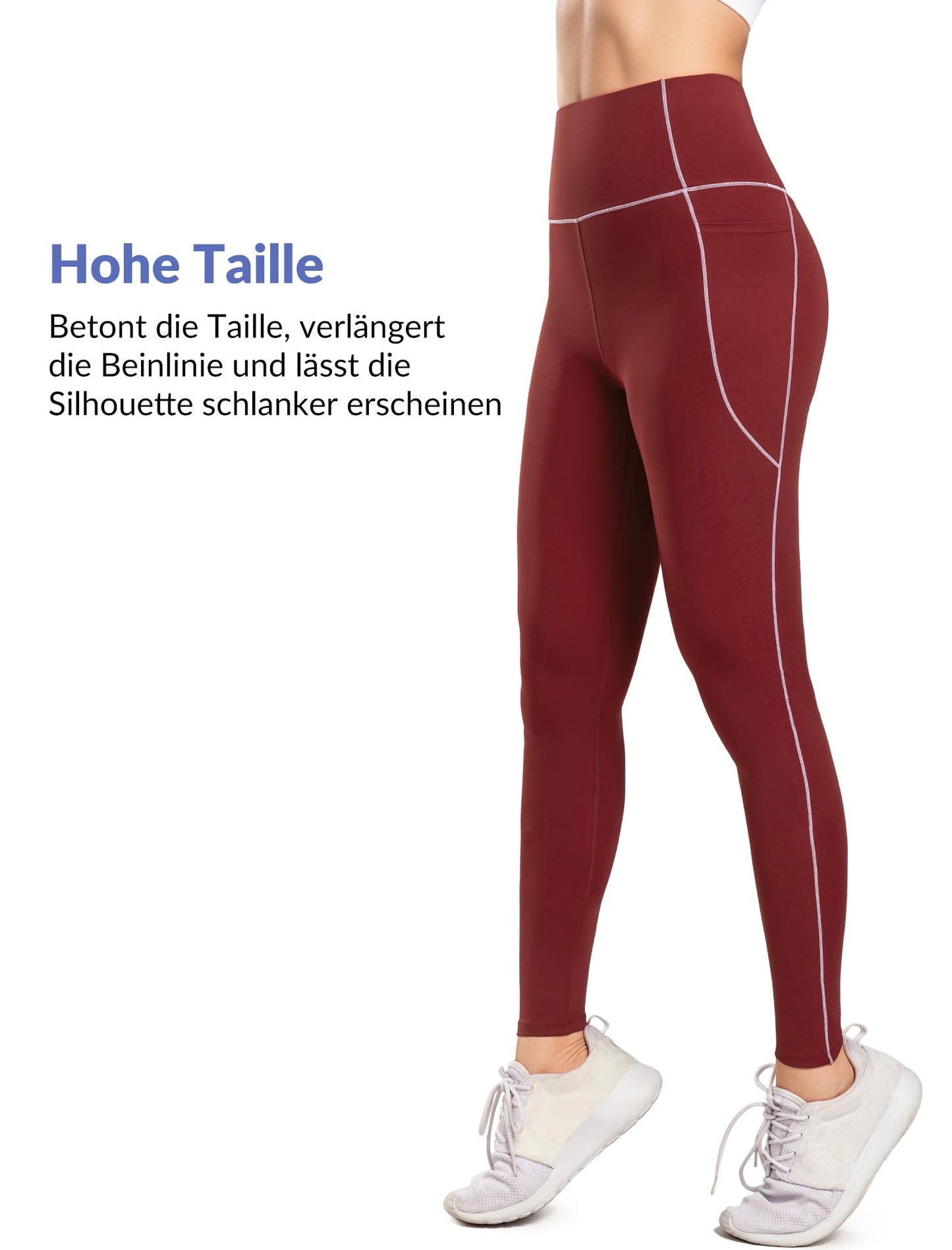 Sport Leggings Women High-Waist Pocket Colour-Block Opaque – Coral Red M