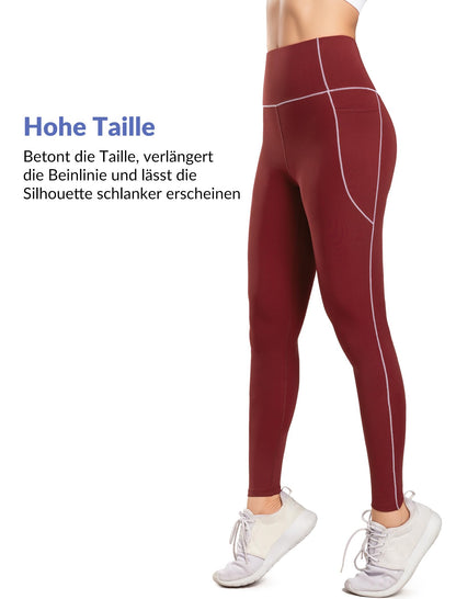 Sport Leggings Women High-Waist Pocket Colour-Block Opaque – Coral Red M