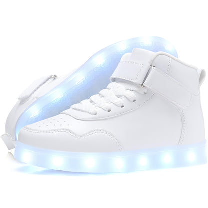 APTESOL Kids LED Light-Up High-Top Sneakers USB Rechargeable – White EU 38