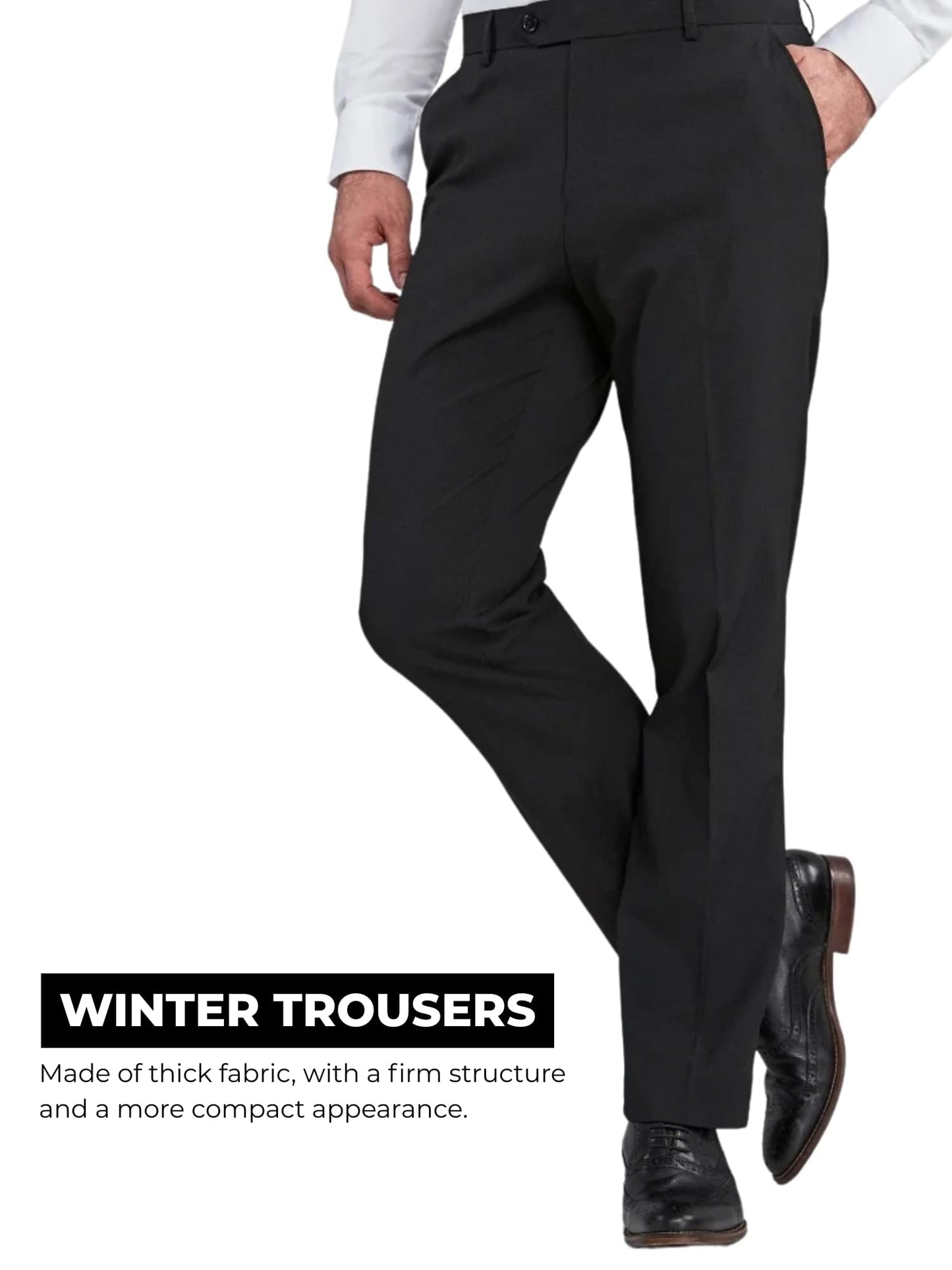 Men's suit trousers black straight cut with pleats & pockets for work – Black