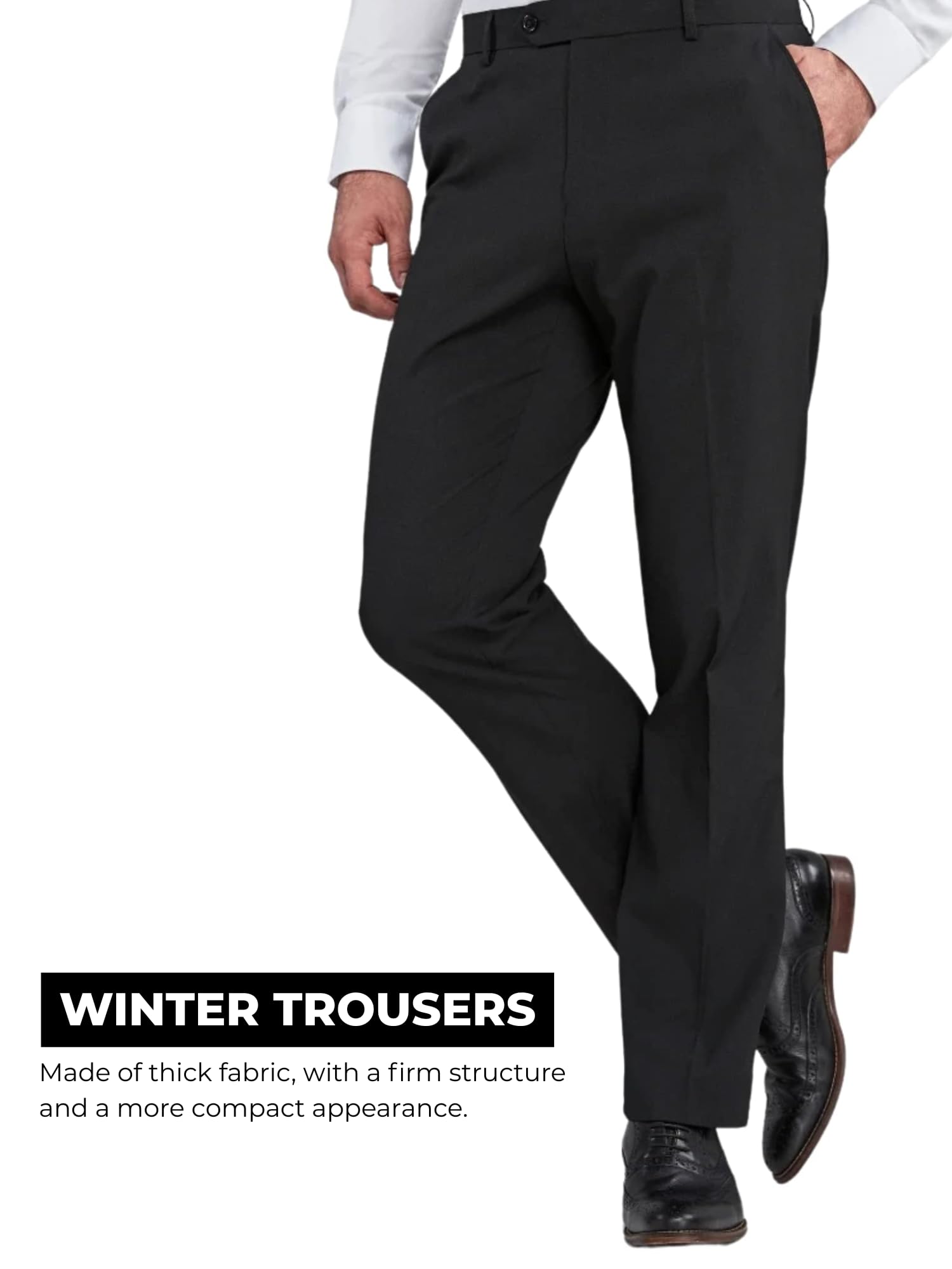 Men's suit trousers black straight cut with pleats & pockets for work – Black