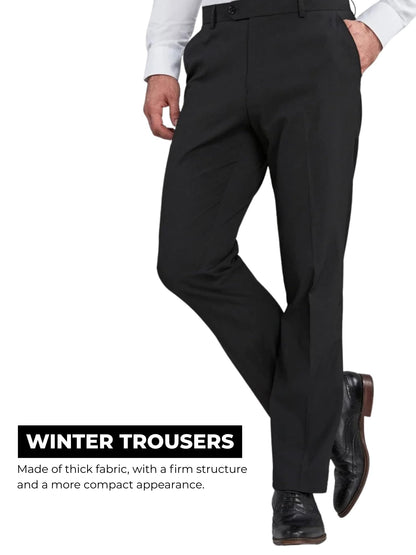 Men's suit trousers black straight cut with pleats & pockets for work – Black