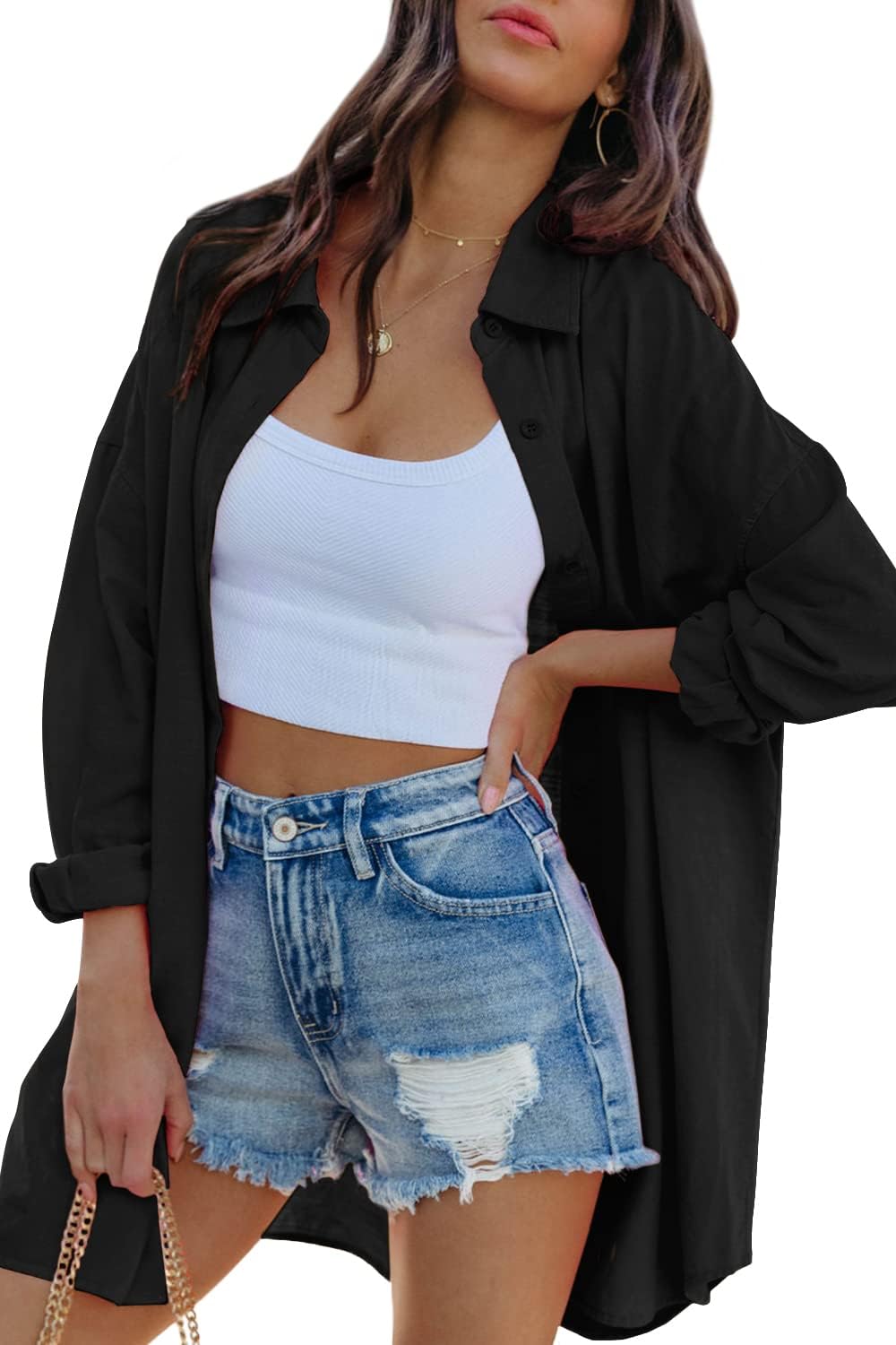 Cicy Bell Women's Oversized Blouse Cotton Top – Black XXL