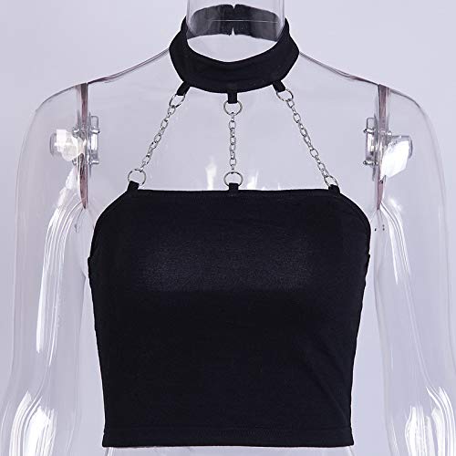 Punk Chain Cropped Halter Tank Top Choker Buckle Gothic Clubwear