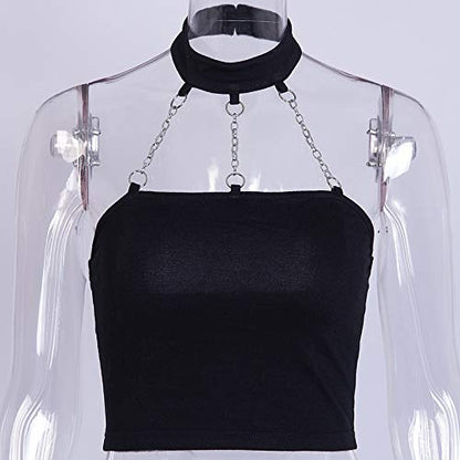 Punk Chain Cropped Halter Tank Top Choker Buckle Gothic Clubwear