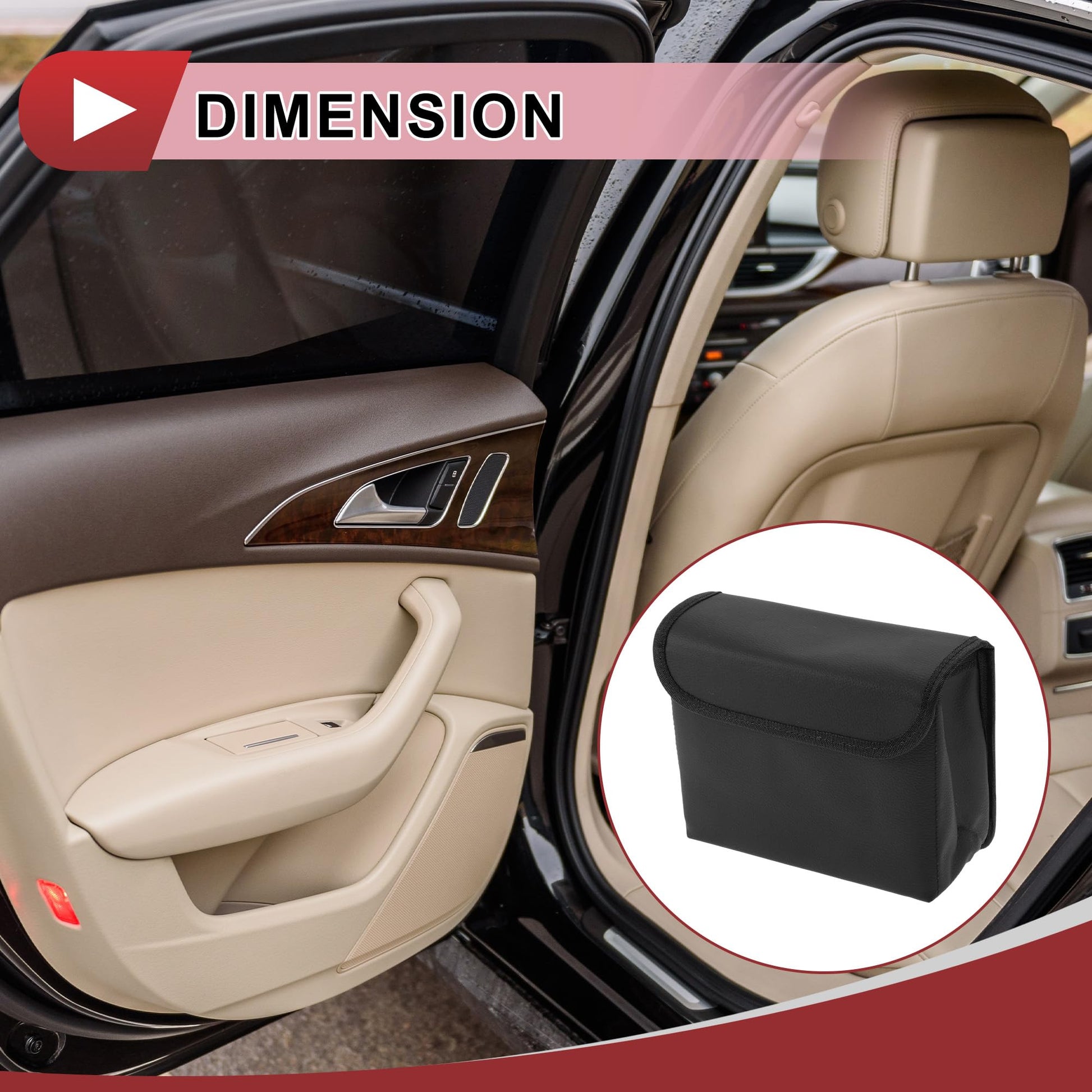 Foldable Car Trash Bin Portable Leather Car Litter Bin 7.5x2.8x5.5in – Black