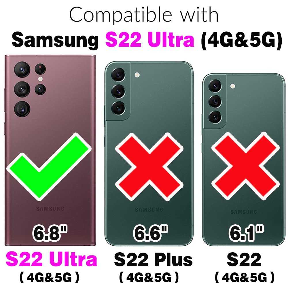 Phone Case for Samsung Galaxy S22 Ultra 5G Slim with Glass Screen Protector & Magnetic Ring Stand – Black