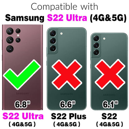 Phone Case for Samsung Galaxy S22 Ultra 5G Slim with Glass Screen Protector & Magnetic Ring Stand – Black