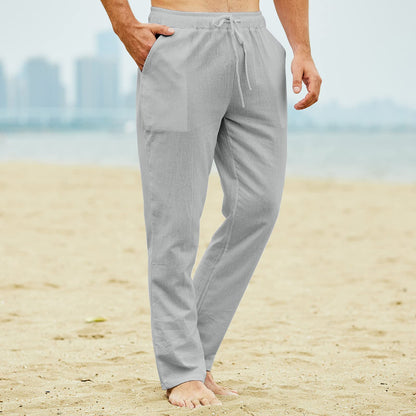 Men's Linen Drawstring Trousers Casual Loose Lightweight