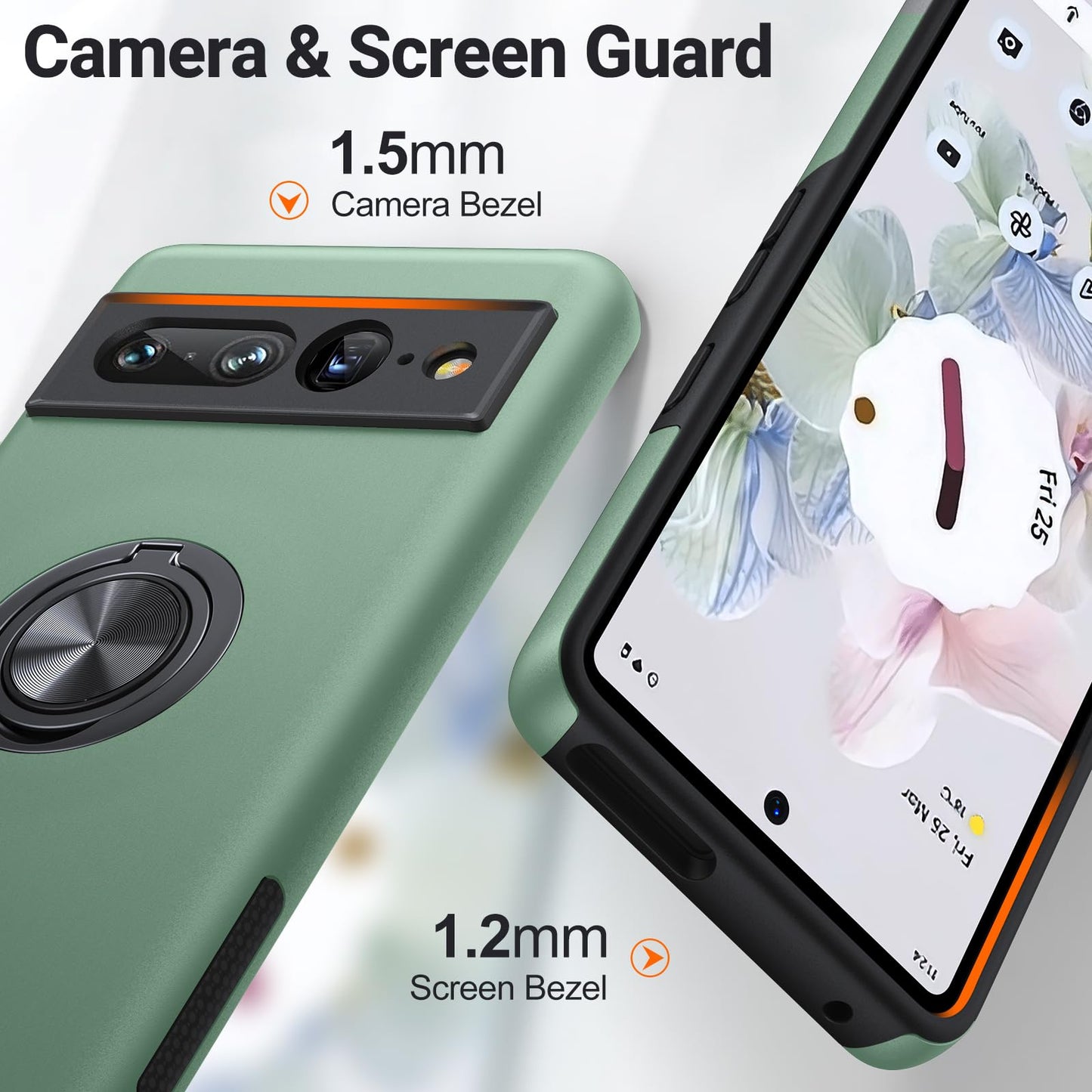 Google Pixel 7 Pro Phone Case with Stand Magnetic Car Mount Support Shockproof Bumper – Green