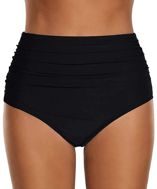 ABINGOO Women's Bikini Bottoms Swimsuit Elastic Tummy Control High Waist Black Beach Swim Shorts Abdominal Ruched Classic