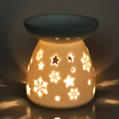 Fragrance Oil Lamp & Tealight Holder Set 2 Ceramic – Star Pattern