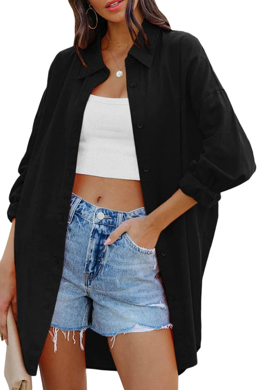 Cicy Bell Women's Oversized Blouse Cotton Top – Black XXL