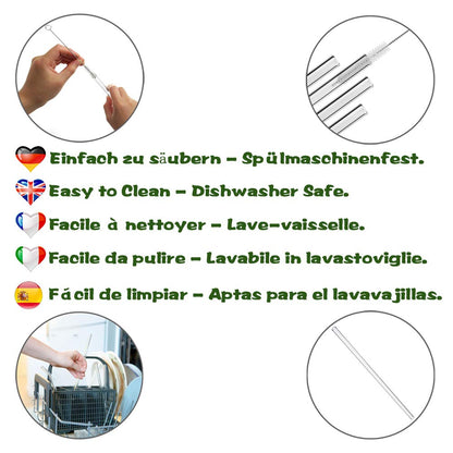 Glass Drinking Straws Reusable 6pc (3x15cm/3x21.5cm) + 2 Brushes – Clear
