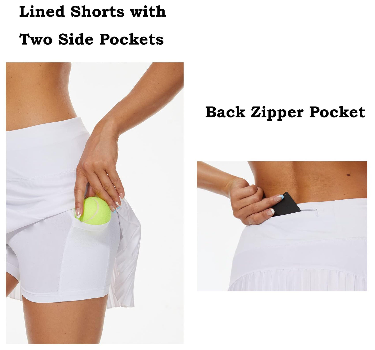 Women's Summer Skirt with 3-Pocket Inner Shorts Pleated Lightweight for Hiking Golf Tennis – White XL