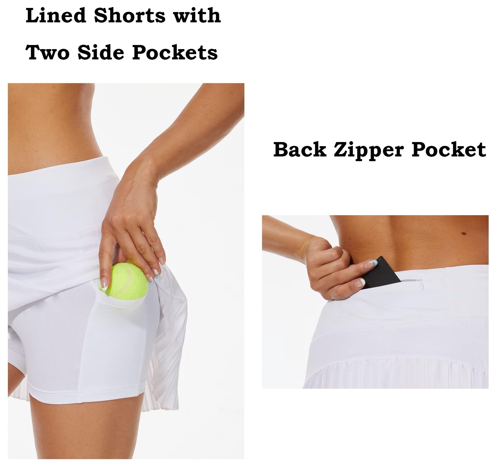 Women's Summer Skirt with 3-Pocket Inner Shorts Pleated Lightweight for Hiking Golf Tennis – White XL