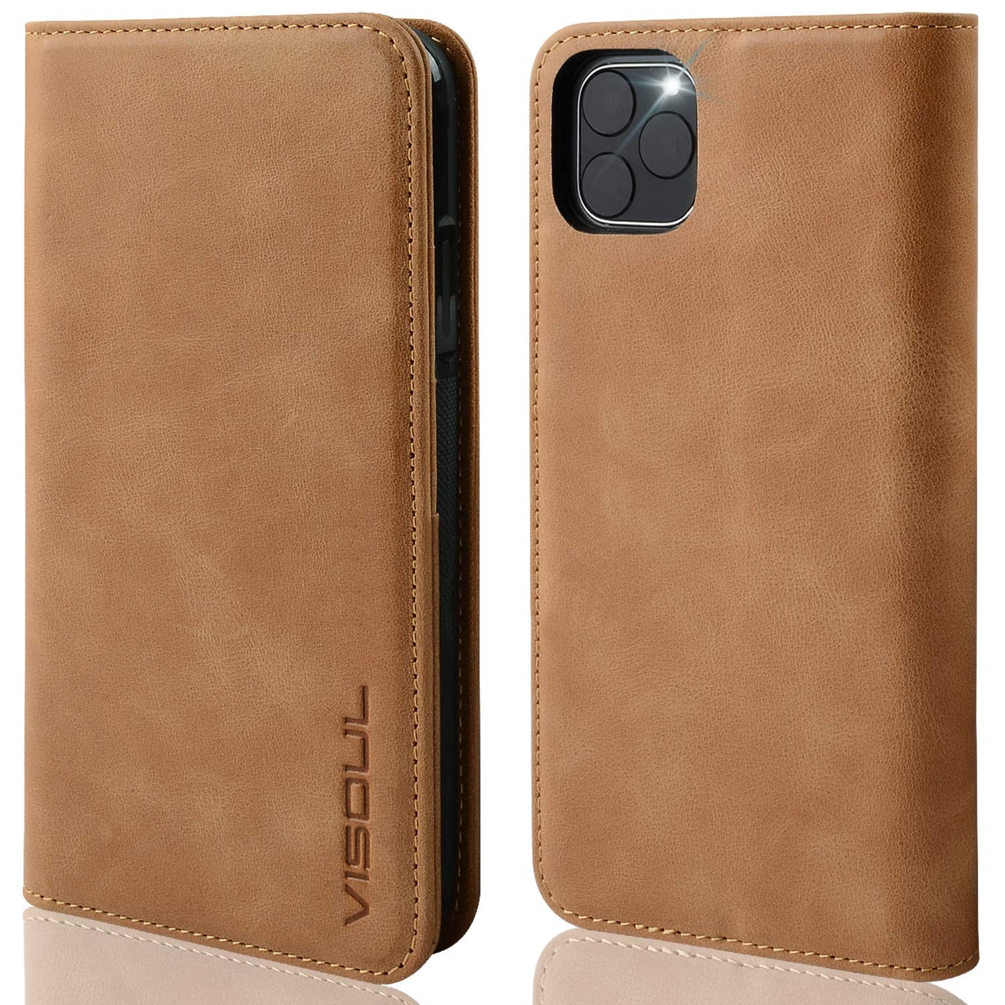 VISOUL iPhone 11 Pro Case, Shockproof Cell Phone Case [100% Cowhide Leather] [RFID Blocker] [Auto Sleep/Wake], TPU Protective